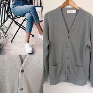 Vintage Orlon cardigan in mist gray blue